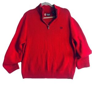 CHAPS Mens Sz Large Red Casual or Dress Stretchy Cotton 1/4 Zip Pullover Sweater